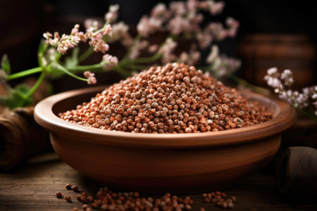 Buckwheat in a wooden plate, gluten-free productの素材