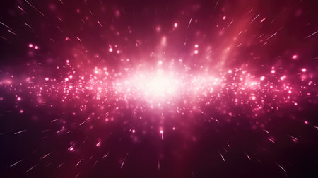Abstract glowing burgundy light effect with sparkling rays and stardust particlesの素材