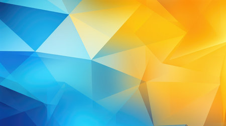 Blue, yellow, orange abstract design background. Geometric shapes, triangles, lines. Color gradient. Modern, futuristic backgroundの素材