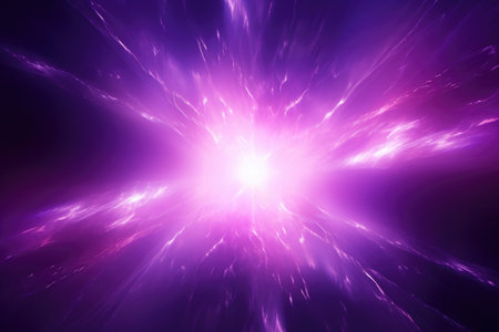 Abstract glowing purple and magenta light effect, explosion with sparkling rays and stardust particlesの素材
