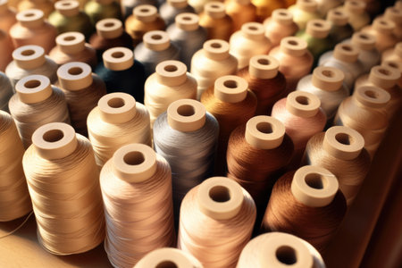 Coils with beige threads, industrial sewing workshopの素材