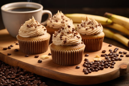 Banana coffee muffins decorated with creamの素材