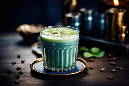 Blue coffee in a glass cup, matchaの素材