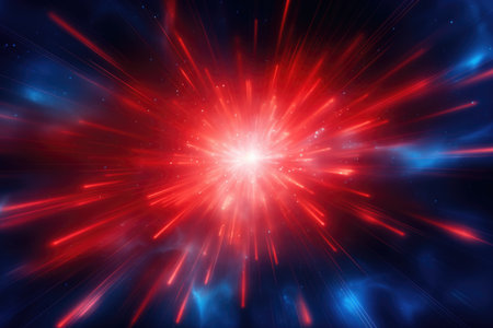 Abstract glowing red light effect with sparkling rays of green backlightの素材