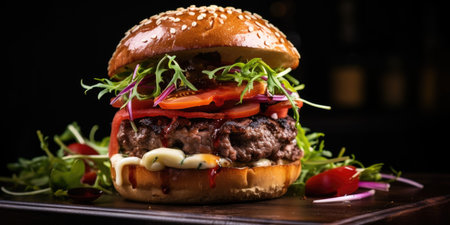 Fresh beef burger with lettuce leavesの素材