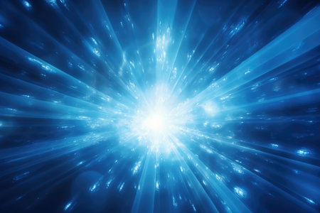 Abstract glowing effect of blue light with sparkling rays and white backlight, nuclear explosion emissionの素材