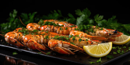Grilled langoustines in a marinade of garlic and parsley with lemonの素材