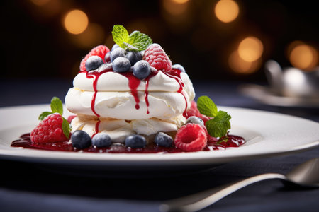 Dessert of protein meringue and berriesの素材