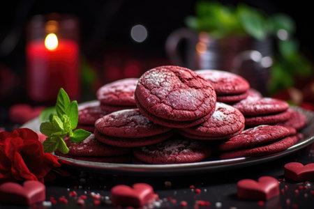 Vegan dessert with red velvet cookies close-upの素材