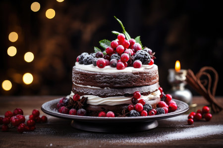 Christmas layered cake with red cranberriesの素材