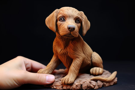 Plaster figure of a puppy dog in the handsの素材