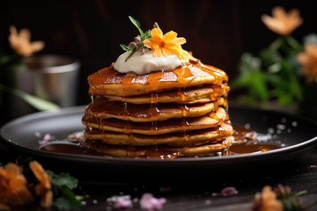 Sweet potato pancakes with honey and sour creamの素材