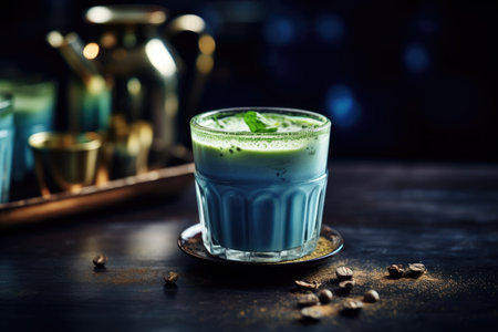 Blue coffee in a glass cup, matchaの素材