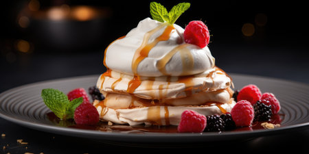 Dessert of protein meringue and berriesの素材