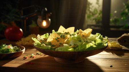 Natural potato chips, snacks with greens without additives in a plateの素材