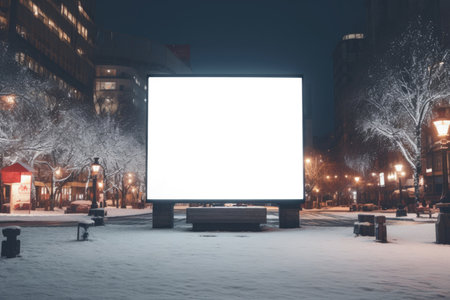 Layout of a banner and billboard in a night city decorated for Christmas, copy spaceの素材