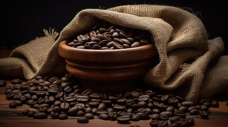 Banner with the image of coffee beans spilling out of burlap, harvestingの素材