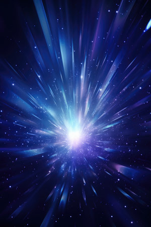 Abstract glowing purple effect with sparkling rays and white illumination, a flying trace from a meteoriteの素材