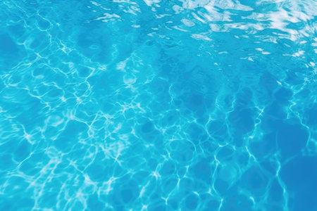 Blue background with the texture of water in the pool, the glare of light on the waterの素材