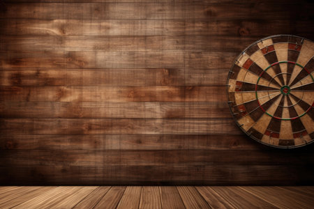 Wooden board on the wall with a target for throwing an ax and playing dartsの素材