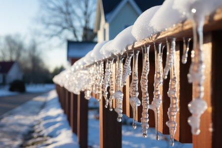 Icicles hanging from the roof in winter, thawの素材