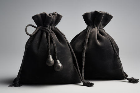 Mock-up of a bag made of black fabric for jewelry and costume jewelry on a white tableの素材