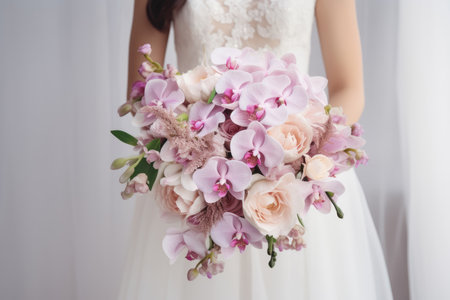 Wedding bouquet of the bride with orchids and rosesの素材