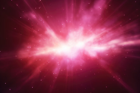 Abstract glowing burgundy light effect with sparkling rays and stardust particlesの素材
