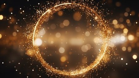Golden shiny outline of the round frame, magical glowの素材