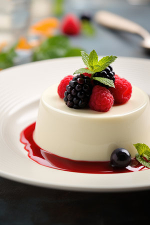 Vegan dessert with creamy panna cotta with berriesの素材