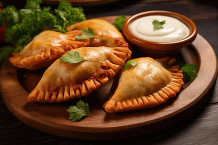 Empanadas with meat, seasoned with sauce. Latin American cuisine of Spainの素材