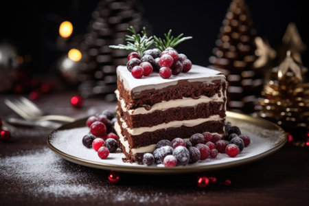Christmas layered cake with red cranberriesの素材
