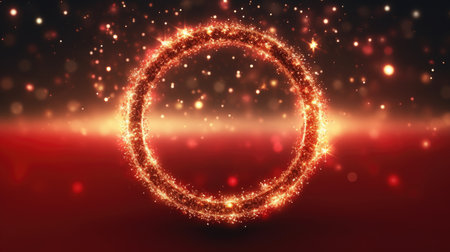 The red glitter of the contour of the round frame, a magical glowの素材