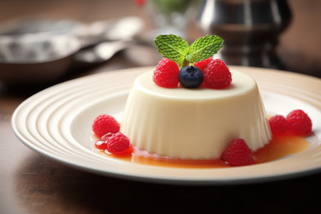 Vegan dessert with creamy panna cotta with berriesの素材