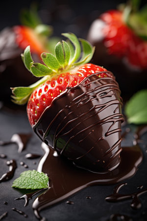 Vegan strawberries in chocolate, festive dessertの素材