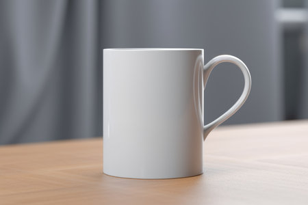 The layout of the white mug is on the table, a place for the textの素材