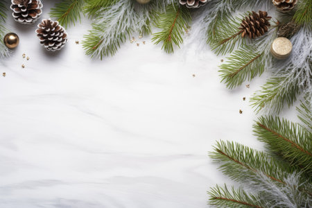 Marble table with Christmas tree branches, a place for textの素材