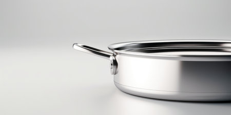 Deep stainless steel frying pan insulated on a white backgroundの素材