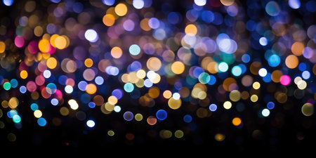 Banner with abstract background of multicolored bokeh lights, blurred lightsの素材