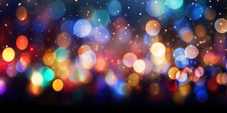 Banner with abstract background of multicolored bokeh lights, glass with raindrops, blurred lightsの素材