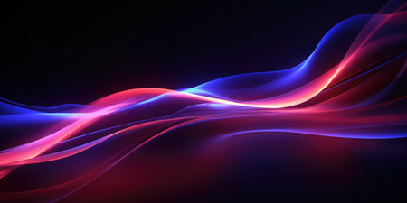 Abstract futuristic background with purple and blue glowing neon moving high speed wave lines and bokeh lights data transfer conceptの素材