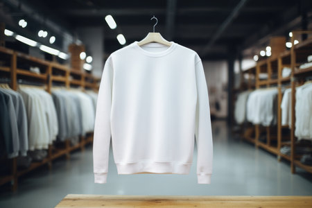 White sweatshirt on a hanger in the store, copy spaceの素材