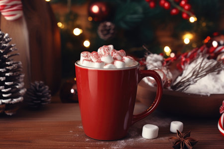 Classic hot chocolate with marshmallows, a festive Christmas drinkの素材