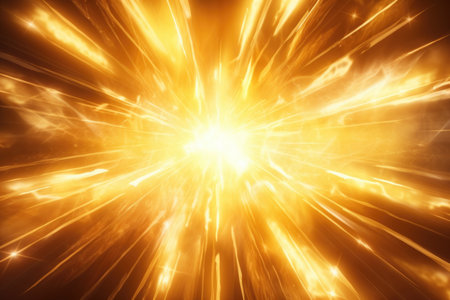 Abstract glowing golden light effect with sparkling rays and stardust particlesの素材