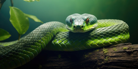 Green venomous snake on a tree, bannerの素材