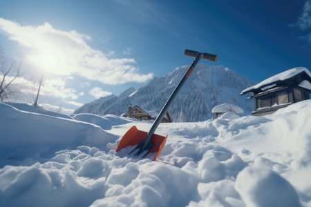 Shovel for snow removal in a snowdriftの素材