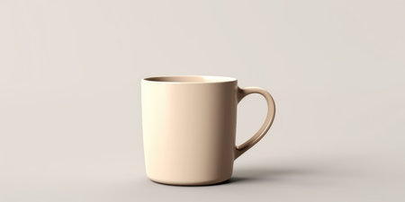 Mock-up of a white ceramic mug with a handle isolated on a white backgroundの素材