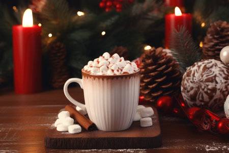 Classic hot chocolate with marshmallows, a festive Christmas drinkの素材