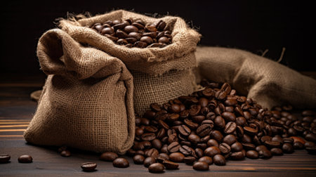 Banner with the image of coffee beans spilling out of burlap, harvestingの素材