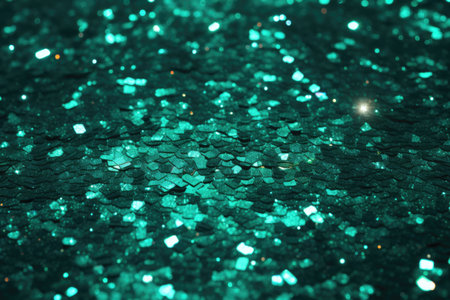 Green sequins close-up, copy spaceの素材